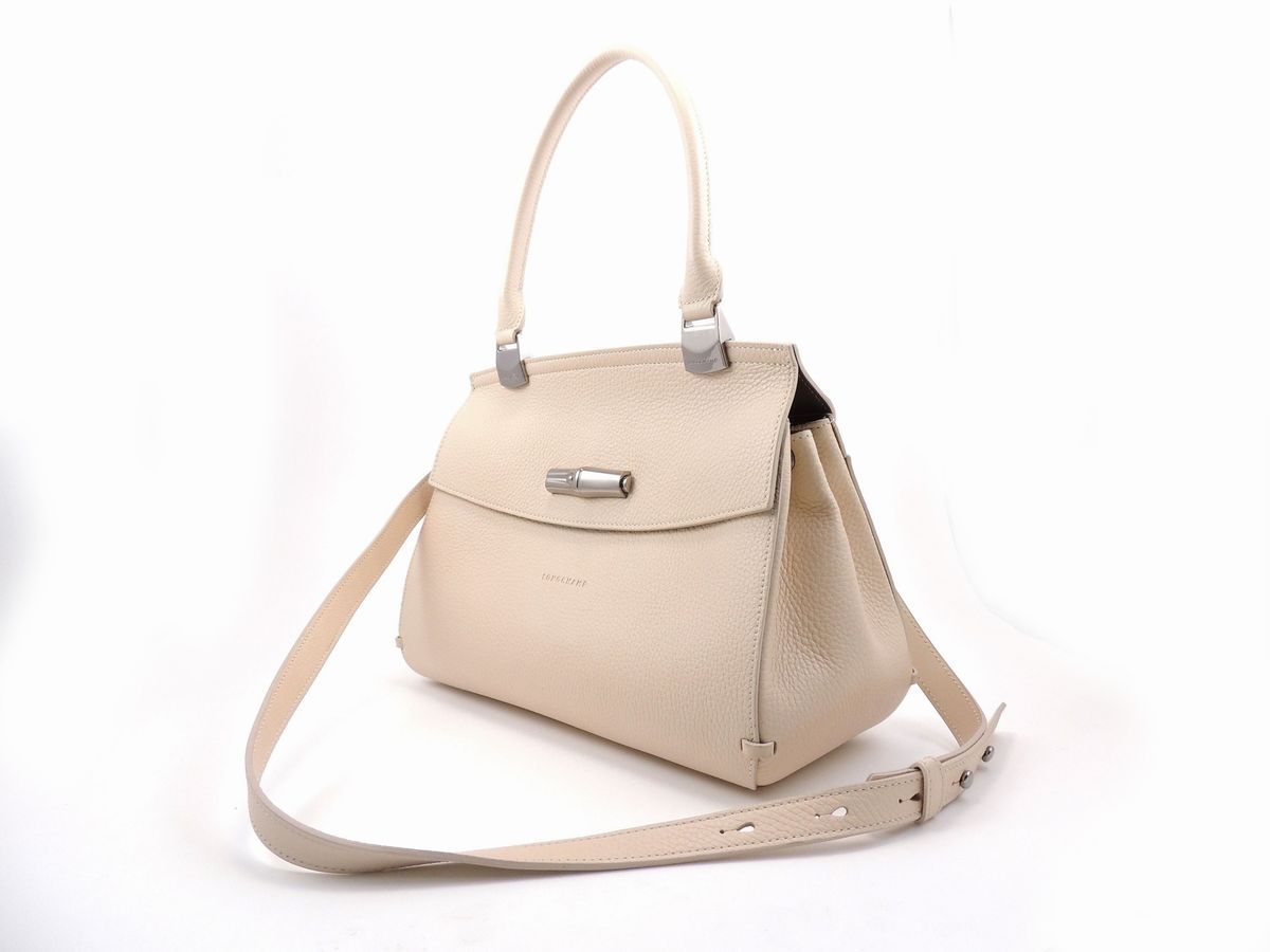 Borsa a Spalla in Pelle Beige, Longchamp