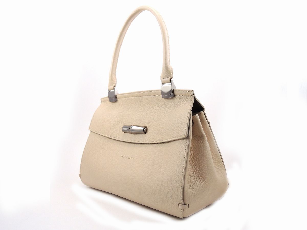 Borsa a Spalla in Pelle Beige, Longchamp