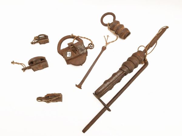 Collection of antique iron padlocks