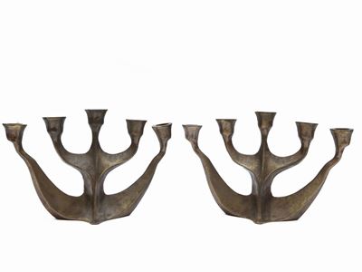 Coppia di Candelabri in Bronzo Dorato