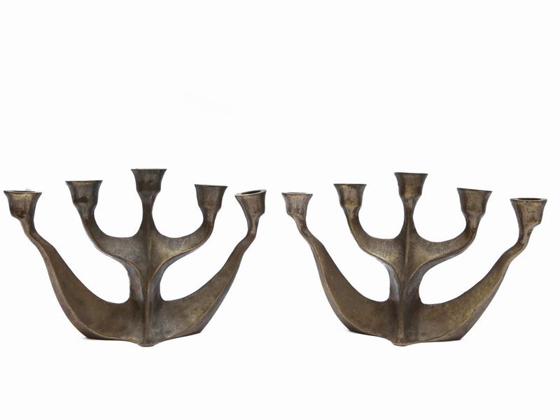 Coppia di Candelabri in Bronzo Dorato