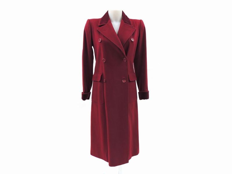 Cappotto in Lana e Velluto Bordeaux, Saint Laurent Rive Gauche