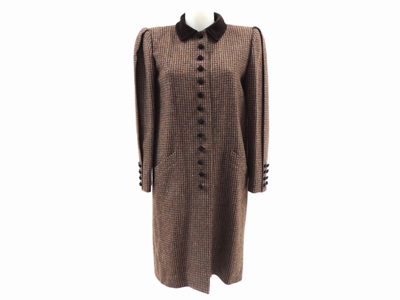 Cappotto in Lana Pied De Poule Marrone, Valentino