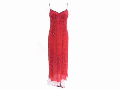 Abito Lungo da Sera in Tulle e Perline Rosse, Marvel By la Perla