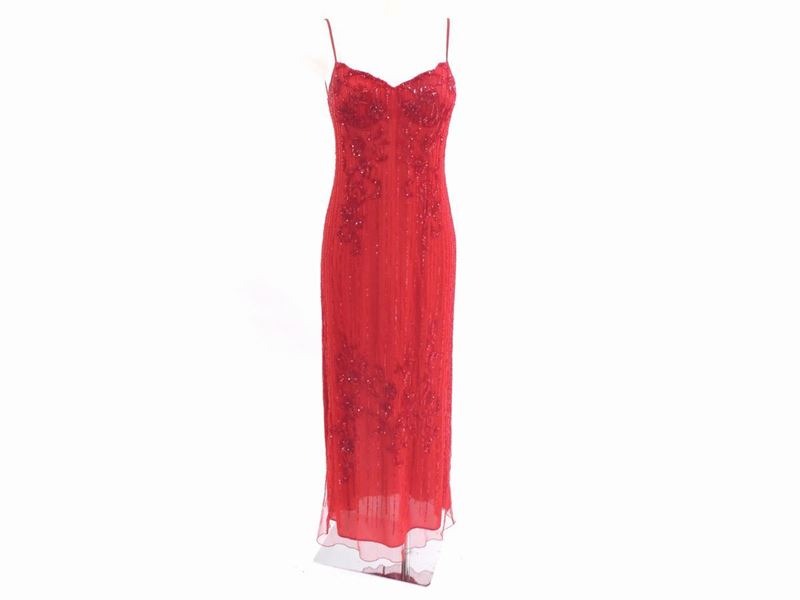 Abito Lungo da Sera in Tulle e Perline Rosse, Marvel By la Perla