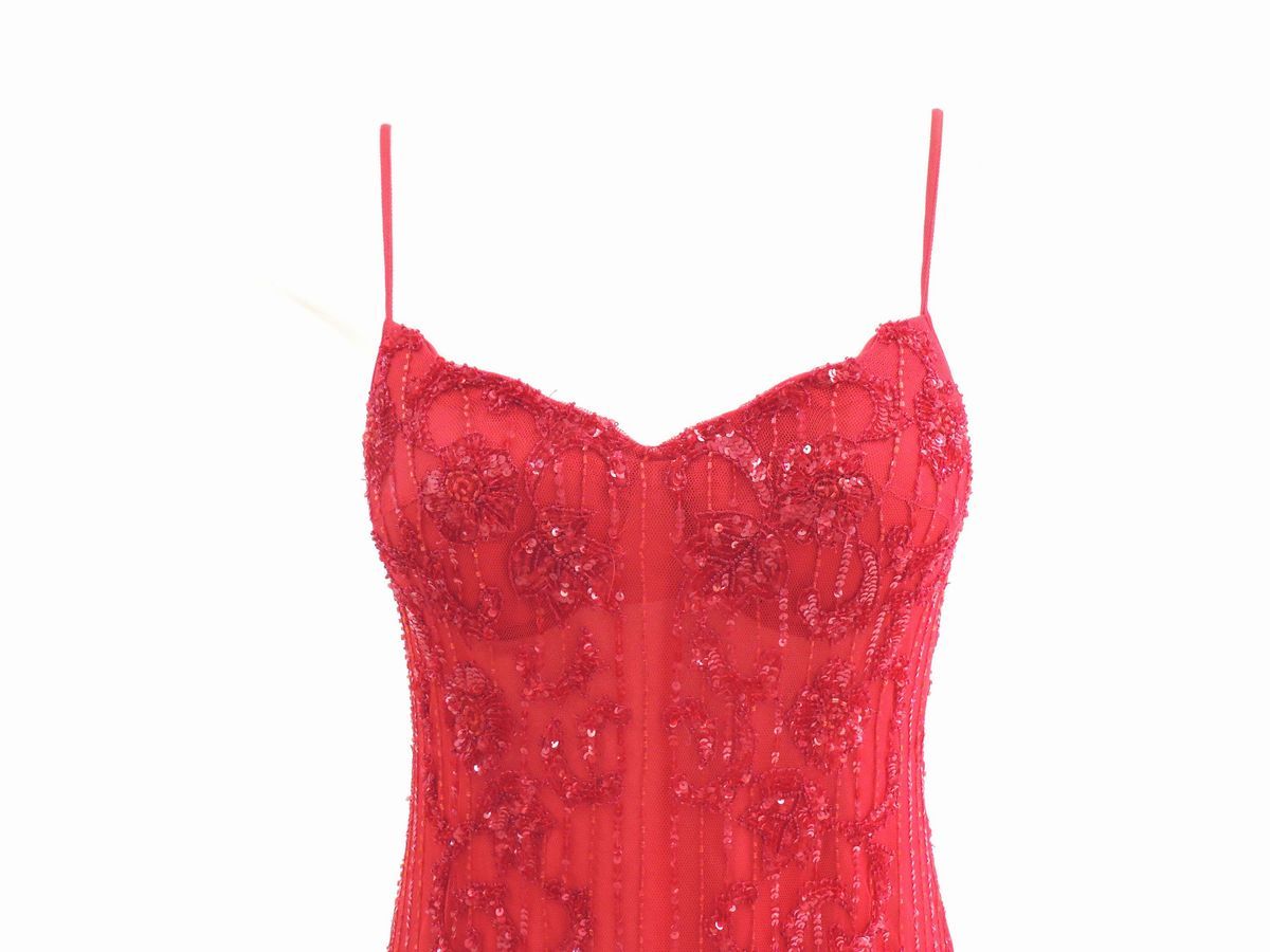 Abito Lungo da Sera in Tulle e Perline Rosse, Marvel By la Perla