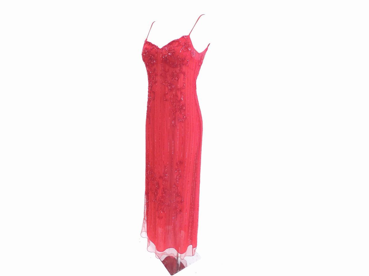 Abito Lungo da Sera in Tulle e Perline Rosse, Marvel By la Perla