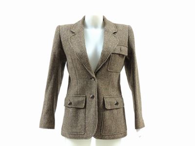 Giacca in Lana Marrone e Beige, Yves Saint Laurent Rive Gauche