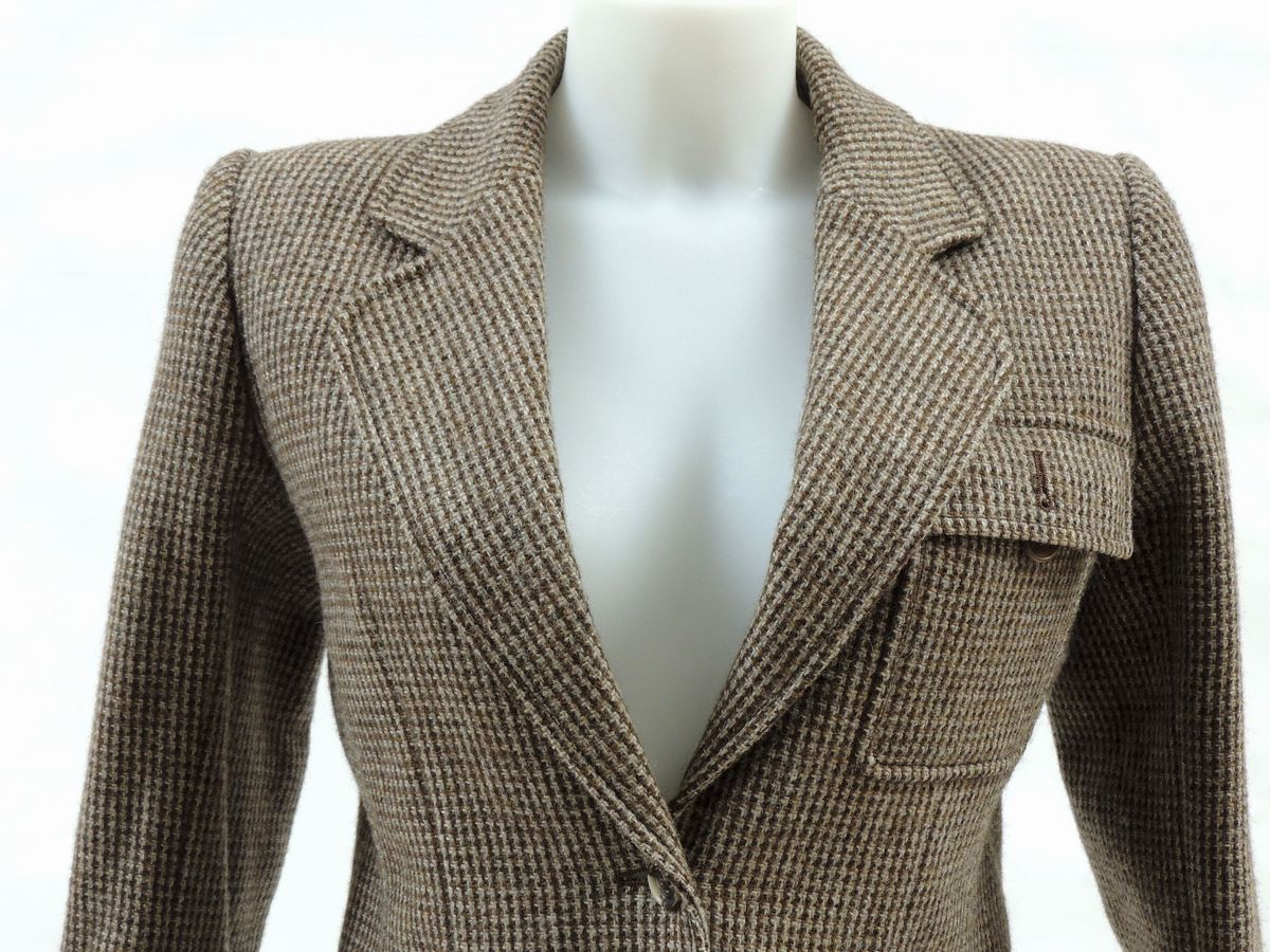 Giacca in Lana Marrone e Beige, Yves Saint Laurent Rive Gauche