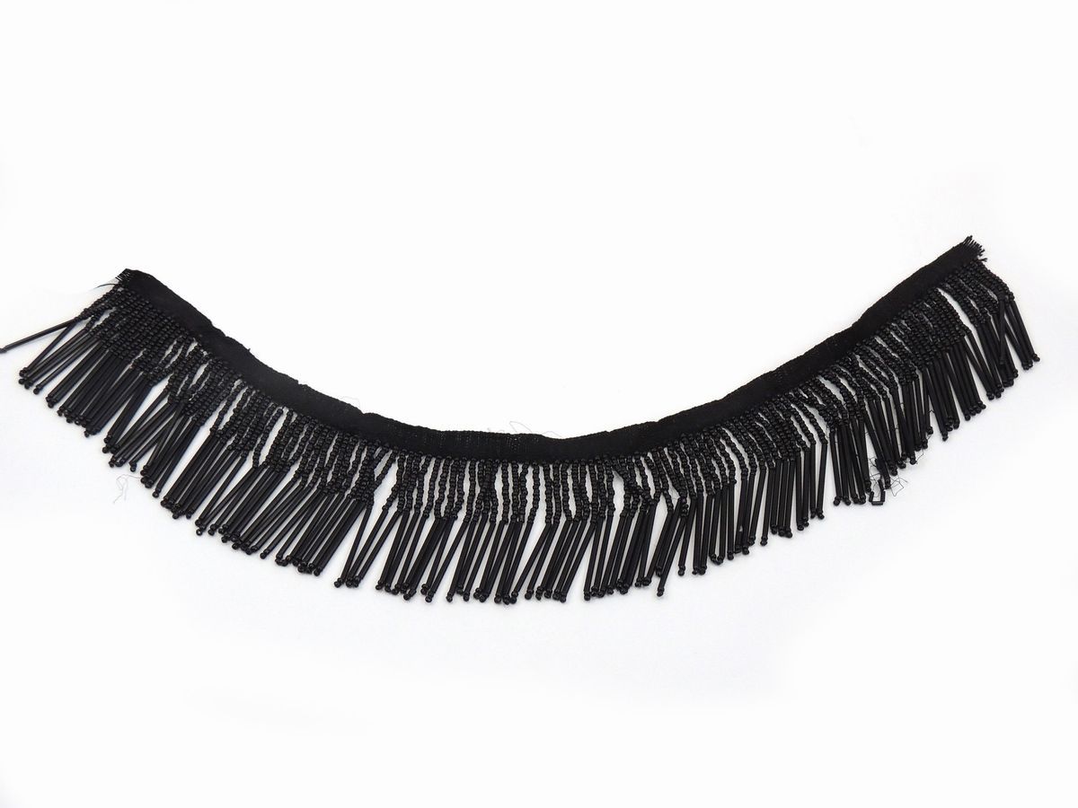 Cintura a Fascia in Organza, Tulle, Paillettes e Jais Neri