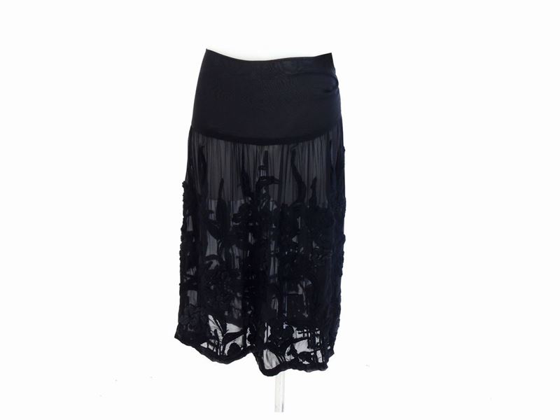 Gonna in Organza Ricamata con Perline e Fiori in Lana, Dries Van Noten