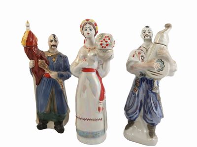 Cinque Bottiglie da Liquore in Porcellana Ucraina