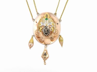 Collana Borbonica in Oro Giallo e Rosa a Basso Titolo con Smati Neri