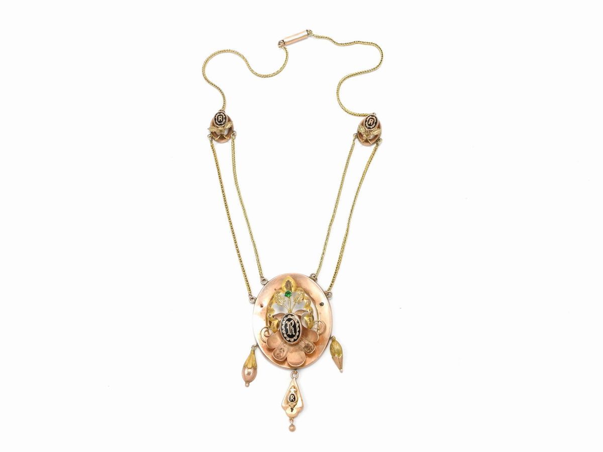 Collana Borbonica in Oro Giallo e Rosa a Basso Titolo con Smati Neri