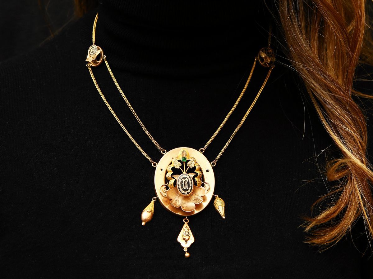 Collana Borbonica in Oro Giallo e Rosa a Basso Titolo con Smati Neri