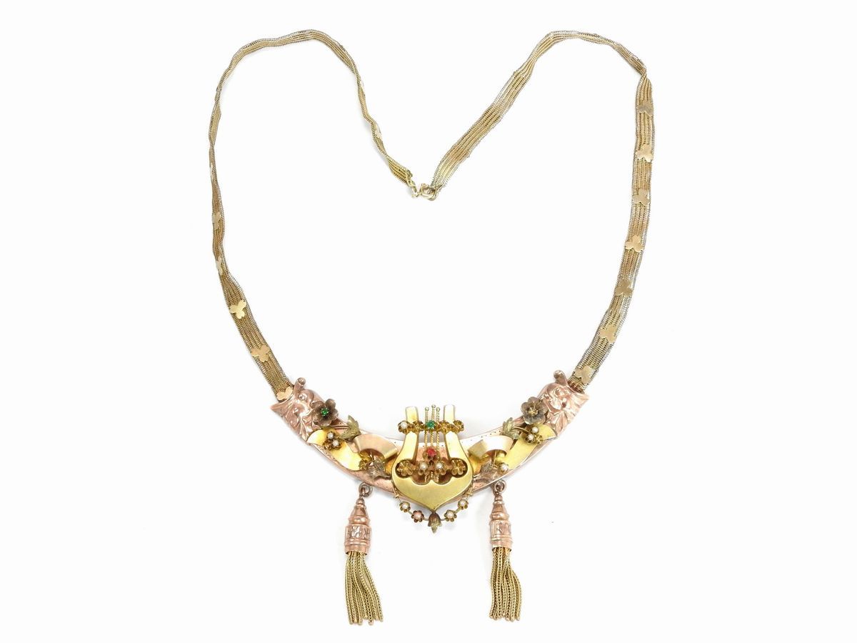 Collana Borbonica in Oro Giallo e Rosa a Basso Titolo con Microperle