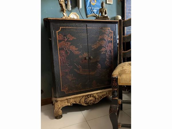 Pair of black lacquer bedside tables