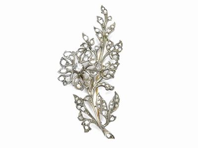 Spilla in Oro Giallo e Argento con Diamanti