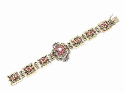 Bracciale in Oro Rosa e Argento con Diamanti e Rubini