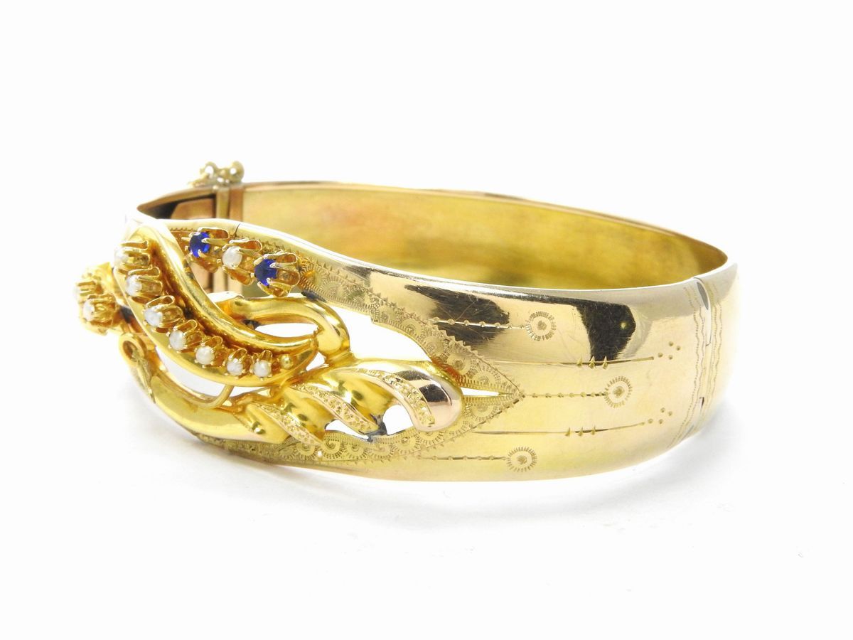 Bracciale Rigido in Oro Giallo a Basso Titolo con Microperle