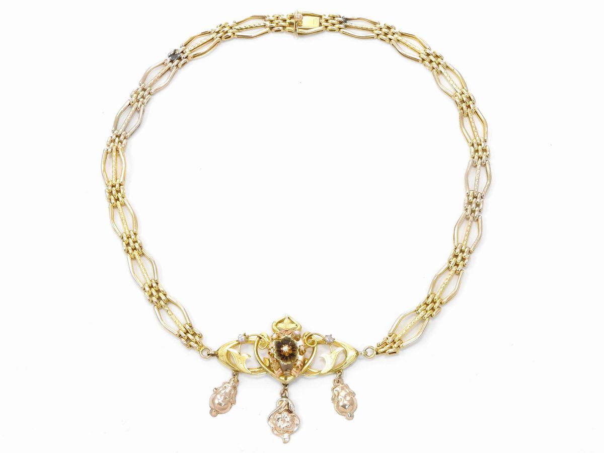 Girocollo in Oro Giallo e Rosa 500/1000 con Microperle