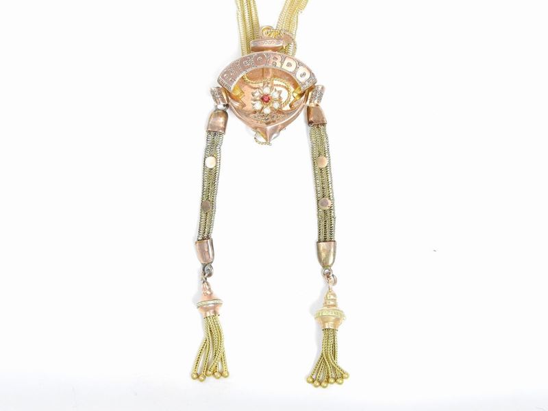 Collana Borbonica in Oro Rosa e Giallo a Basso Titolo con Miscroperle