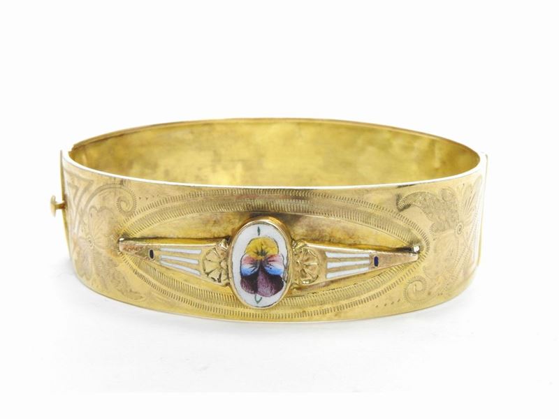 Bracciale Borbonico in Oro Giallo a Basso Titolo con Smalti Policromi