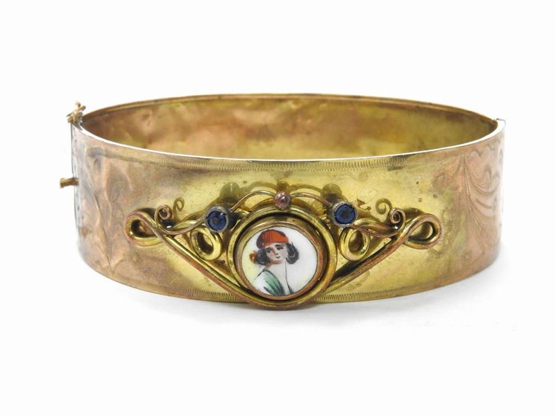 Bracciale Borbonico in Oro Rosa a Basso Titolo con Smalti Policromi
