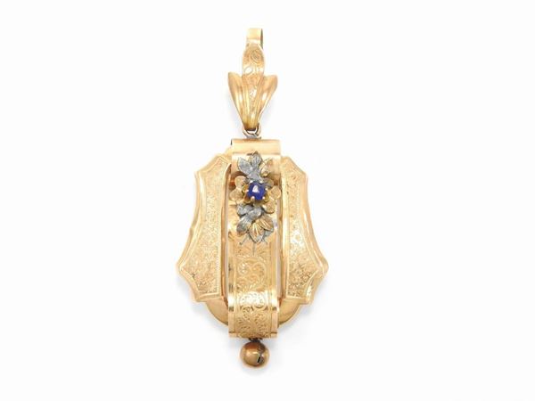 Low alloy pink gold Bourbon pendant with blue glass  (19th century)  - Auction Antique jewelry and watches - Maison Bibelot - Casa d'Aste Firenze - Milano