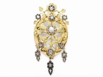 Spilla in Oro Giallo e Argento con Diamanti