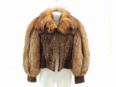 Giacca in Astrakan Marrone e Volpe Rossa, Fendi