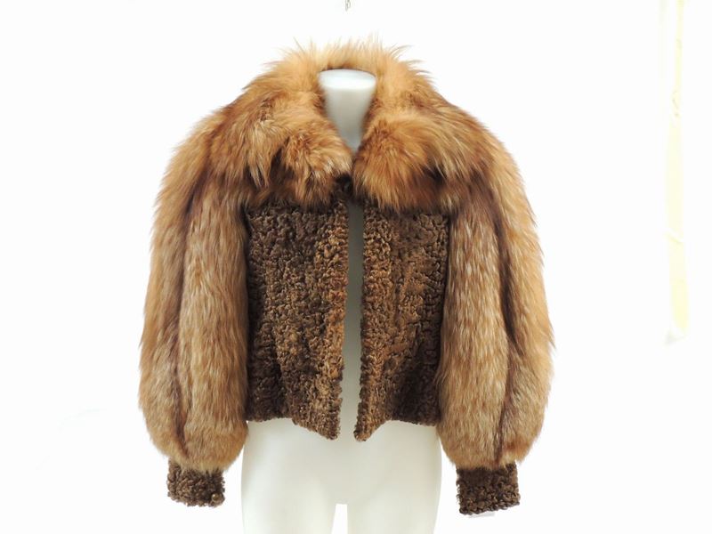 Giacca in Astrakan Marrone e Volpe Rossa, Fendi