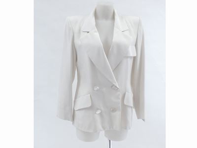 Giacca in Lino e Seta Avorio, Yves Saint Laurent Rive Gauche