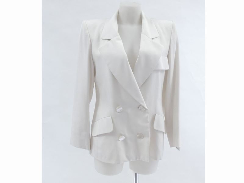 Giacca in Lino e Seta Avorio, Yves Saint Laurent Rive Gauche