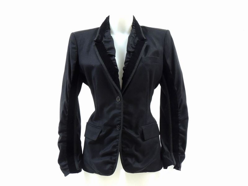 Giacca in Lana Nera, Cashemere e Velluto, Yves Saint Laurent Rive Gauche