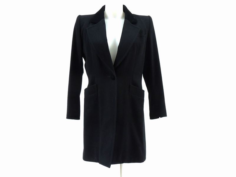 Cappotto in Lana e Velluto Nero, Yves Saint Laurent Rive Gauche