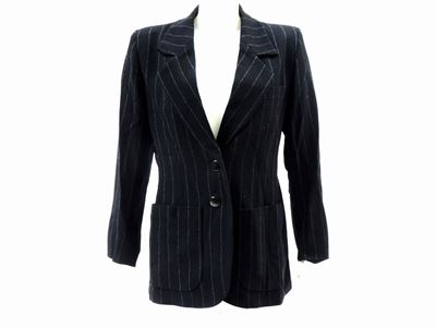 Giacca in Lana Nera Gessata, Yves Saint Laurent Rive Gauche