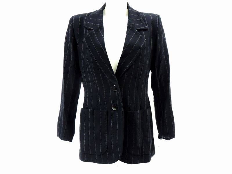 Giacca in Lana Nera Gessata, Yves Saint Laurent Rive Gauche