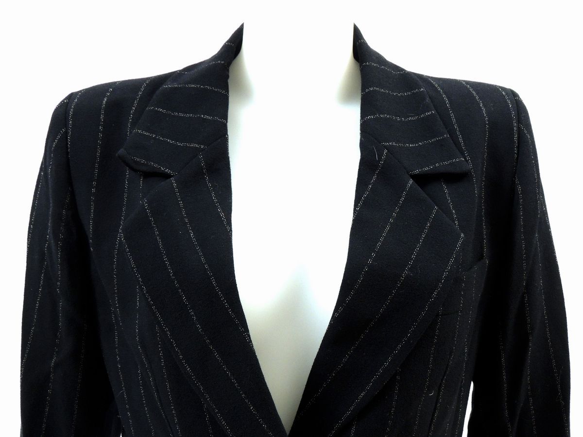 Giacca in Lana Nera Gessata, Yves Saint Laurent Rive Gauche