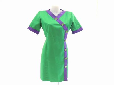 Abito in Cotone e Raso Verde, Yves Saint Laurent Rive Gauche