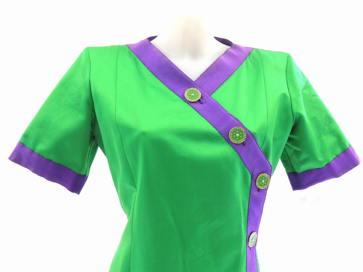 Abito in Cotone e Raso Verde, Yves Saint Laurent Rive Gauche