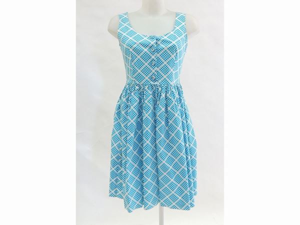 Abito in cotone bianco e azzurro, Prada