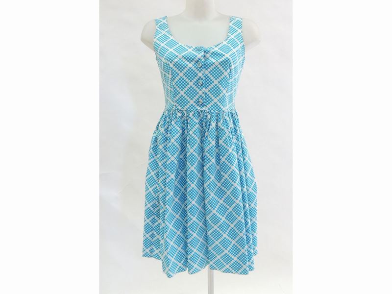 Abito in Cotone Bianco e Azzurro, Prada