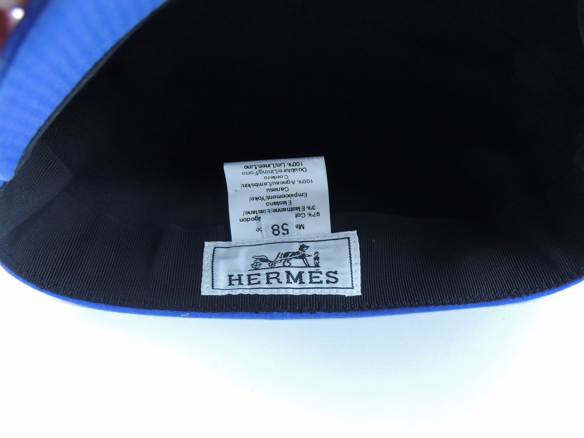 Cappellino in Cotone Azzurro e Pelle Nera, Hermès