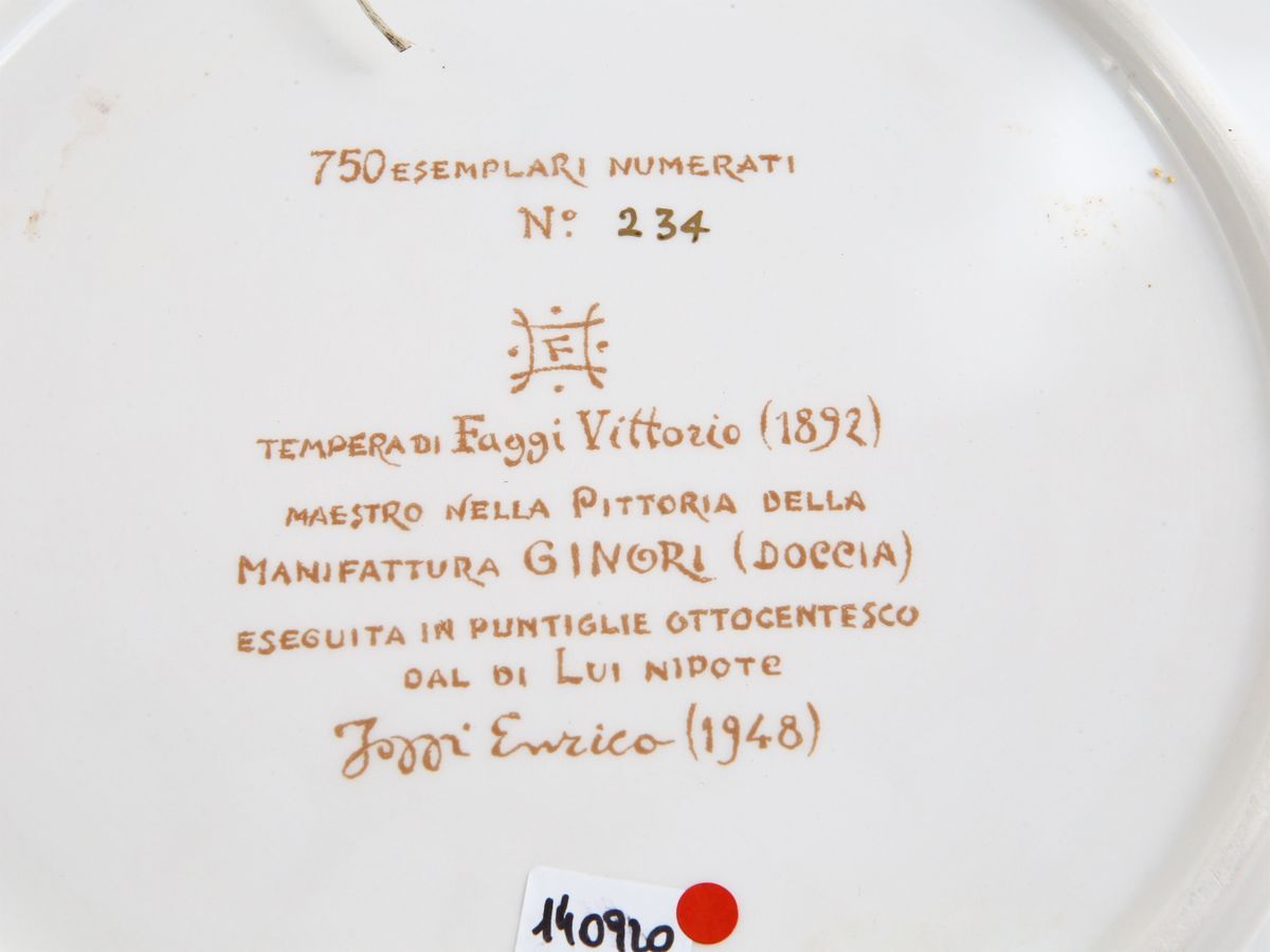 Enrico Tozzi - Piatto da Parata in Porcellana Policroma, Richard Ginori