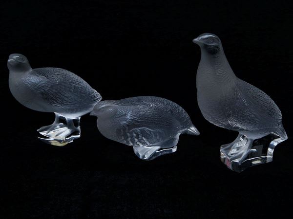 Series of three crystal birds, Lalique