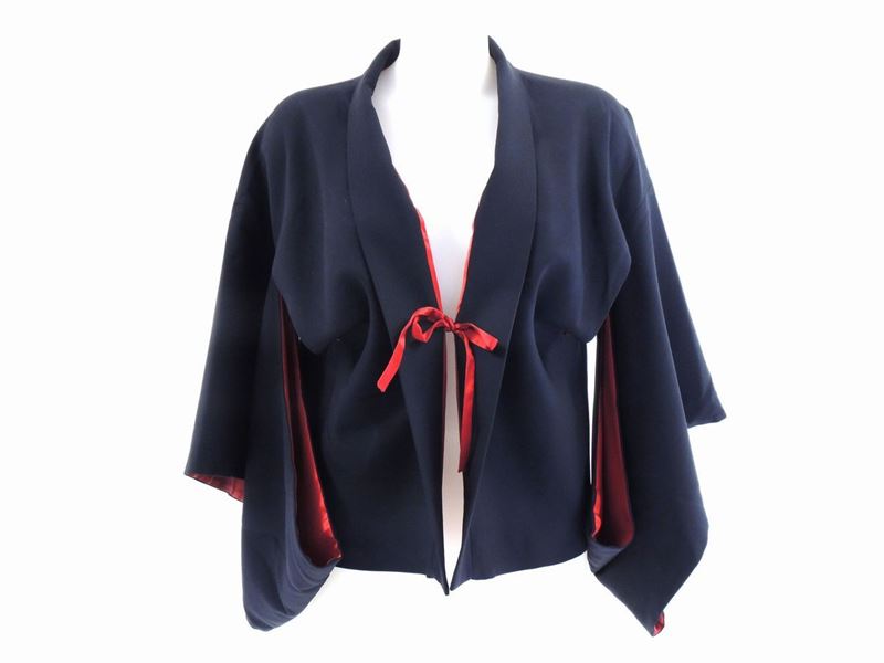 Giacca in Lana Blu e Seta Rossa
