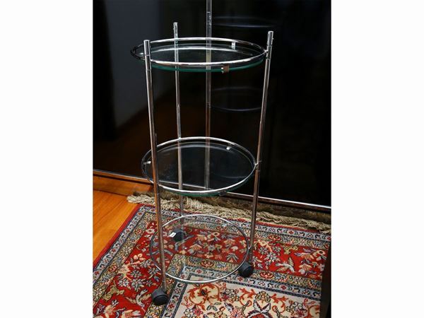 Service table in metal and glass