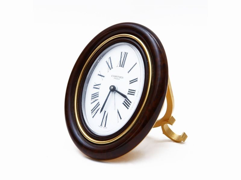 Orologio da Tavolo in Smalto Ad Imitazione della Radica, Cartier