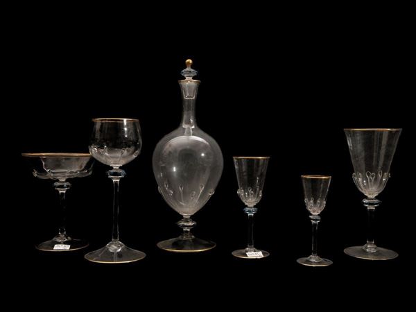 Set di cinque bicchieri in vetro soffiato di Murano